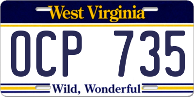 WV license plate OCP735