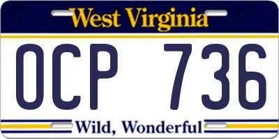 WV license plate OCP736