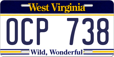 WV license plate OCP738