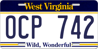 WV license plate OCP742