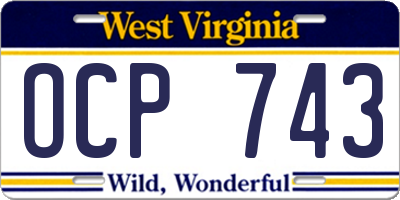 WV license plate OCP743