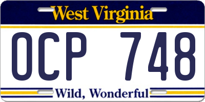 WV license plate OCP748