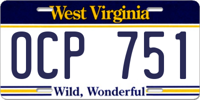 WV license plate OCP751