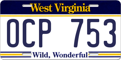 WV license plate OCP753