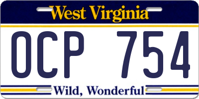 WV license plate OCP754