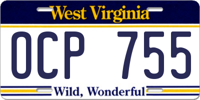 WV license plate OCP755