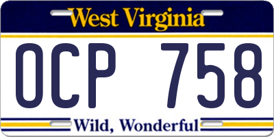 WV license plate OCP758