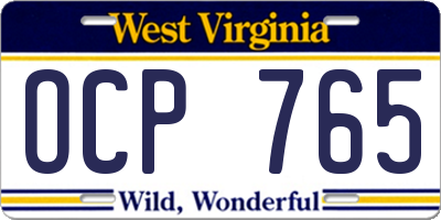 WV license plate OCP765