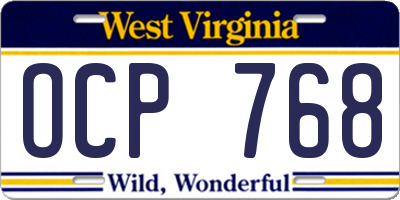WV license plate OCP768
