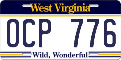WV license plate OCP776