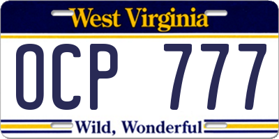 WV license plate OCP777
