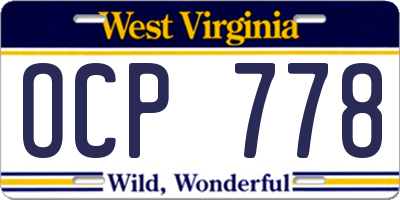 WV license plate OCP778