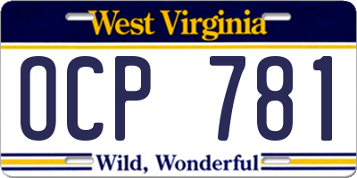 WV license plate OCP781