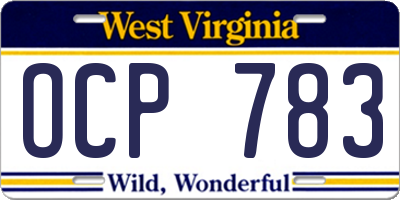 WV license plate OCP783