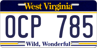 WV license plate OCP785