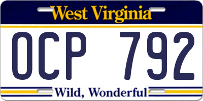 WV license plate OCP792