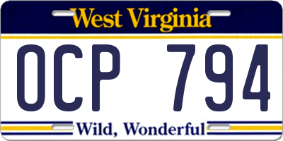 WV license plate OCP794