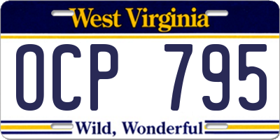 WV license plate OCP795