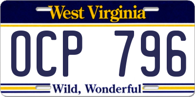 WV license plate OCP796