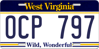 WV license plate OCP797