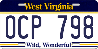 WV license plate OCP798