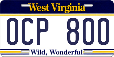 WV license plate OCP800