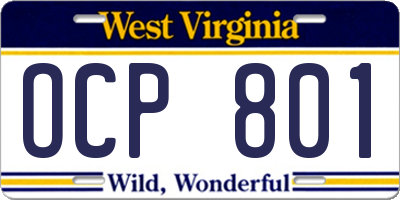 WV license plate OCP801