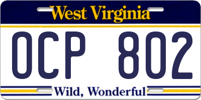 WV license plate OCP802