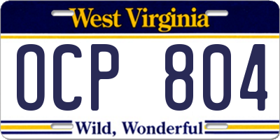 WV license plate OCP804