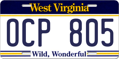 WV license plate OCP805