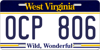 WV license plate OCP806