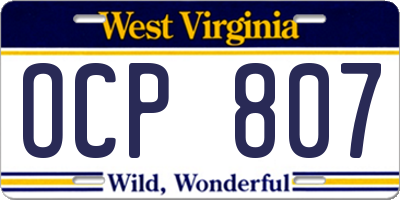 WV license plate OCP807