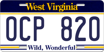 WV license plate OCP820