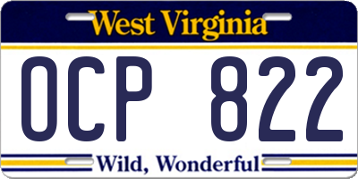 WV license plate OCP822