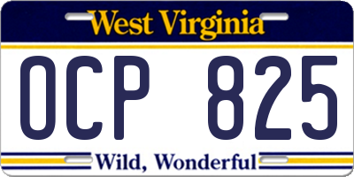 WV license plate OCP825