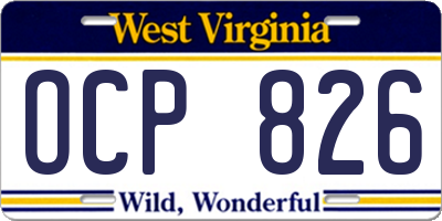 WV license plate OCP826