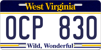 WV license plate OCP830