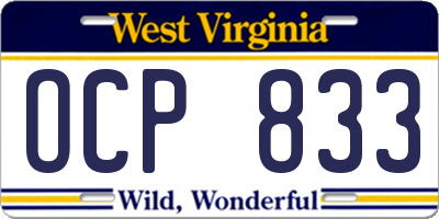 WV license plate OCP833