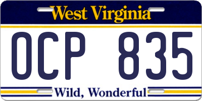 WV license plate OCP835
