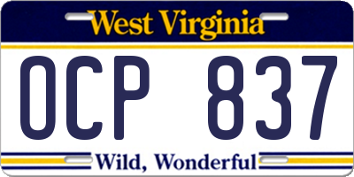 WV license plate OCP837