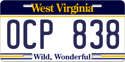 WV license plate OCP838