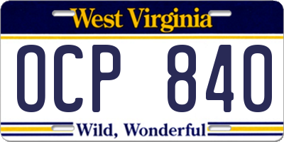 WV license plate OCP840
