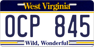 WV license plate OCP845