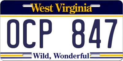 WV license plate OCP847
