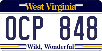 WV license plate OCP848