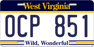 WV license plate OCP851