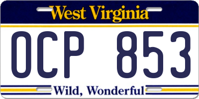 WV license plate OCP853
