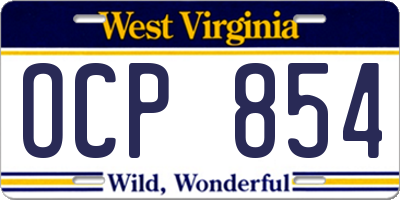 WV license plate OCP854