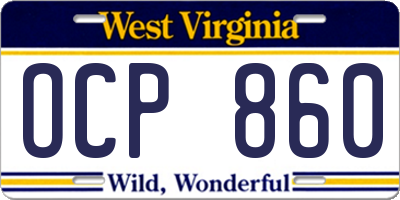WV license plate OCP860