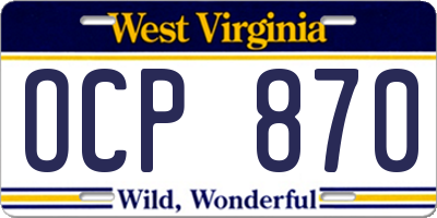 WV license plate OCP870